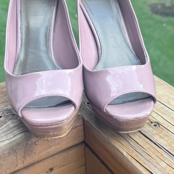 Zara Basic Collection Lilac Patent Leather Peep Toe Platform Heels - Picture 2 of 7